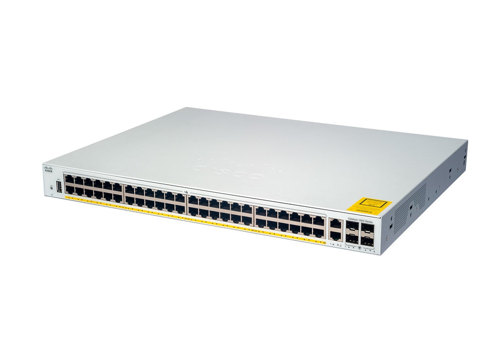 Cisco Catalyst 1000-48P-4G-L - Switch - Managed - 24 x 10/100/1000 (PoE+) + 24 x 10/100/1000 + 4 x Gigabit SFP (uplink) - rack-mountable - PoE+ (370 W