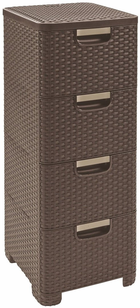 CURVER Rattan 209906 Storage Unit with 4 × 14 L Drawers, Dark Brown