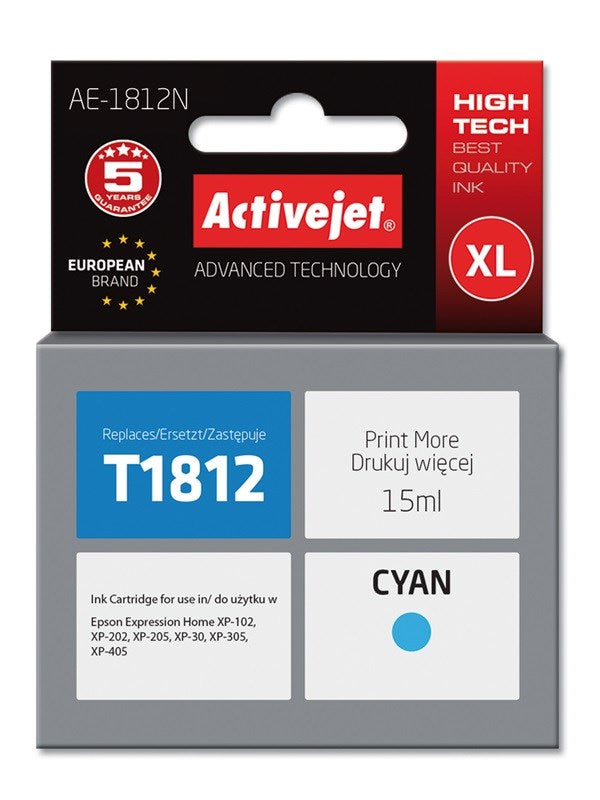 Activejet AE-1812N ink for Epson printer, Epson 18XL T1812 replacement; Supreme; 15 ml; cyan