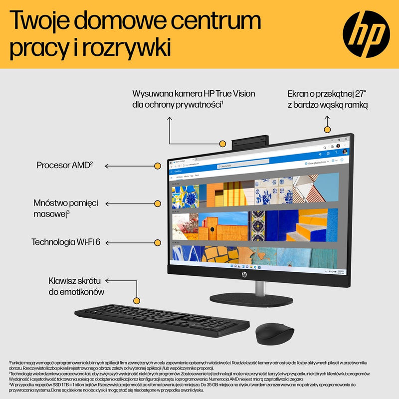 HP 27-cr0204nw AMD Ryzen™ 7 7730U 68.6 cm (27") 1920 × 1080 px All-in-One PC 16 GB DDR4-SDRAM 512 GB SSD Free DOS Wi-Fi 6 (802.11ax) White