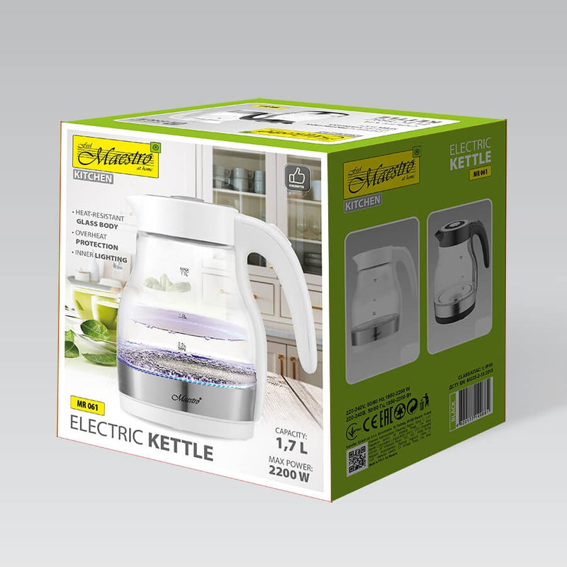 Maestro MR061 electric kettle 1.7 L 2200 W Transparent, White