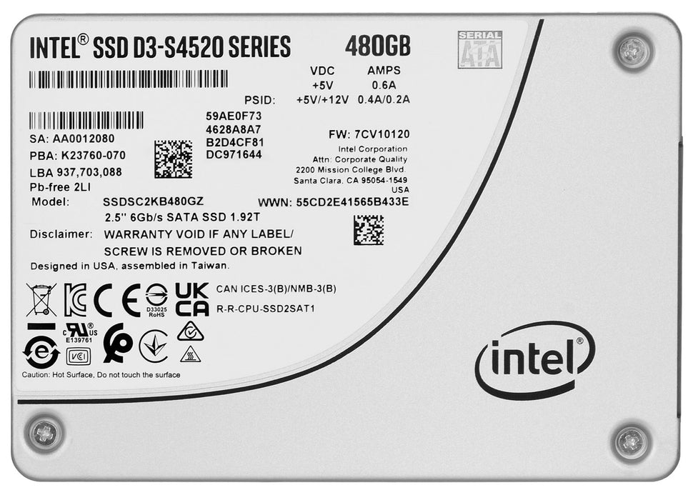 SSD Solidigm (Intel) S4520 480GB SATA 2.5" SSDSCKKB480GZ01 (DWPD up to 3)