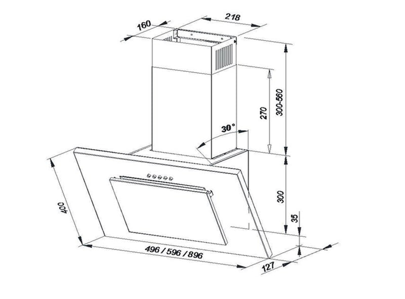 Wall-mounted canopy MAAN Vertical P 2 50 310 m3/h, Satin