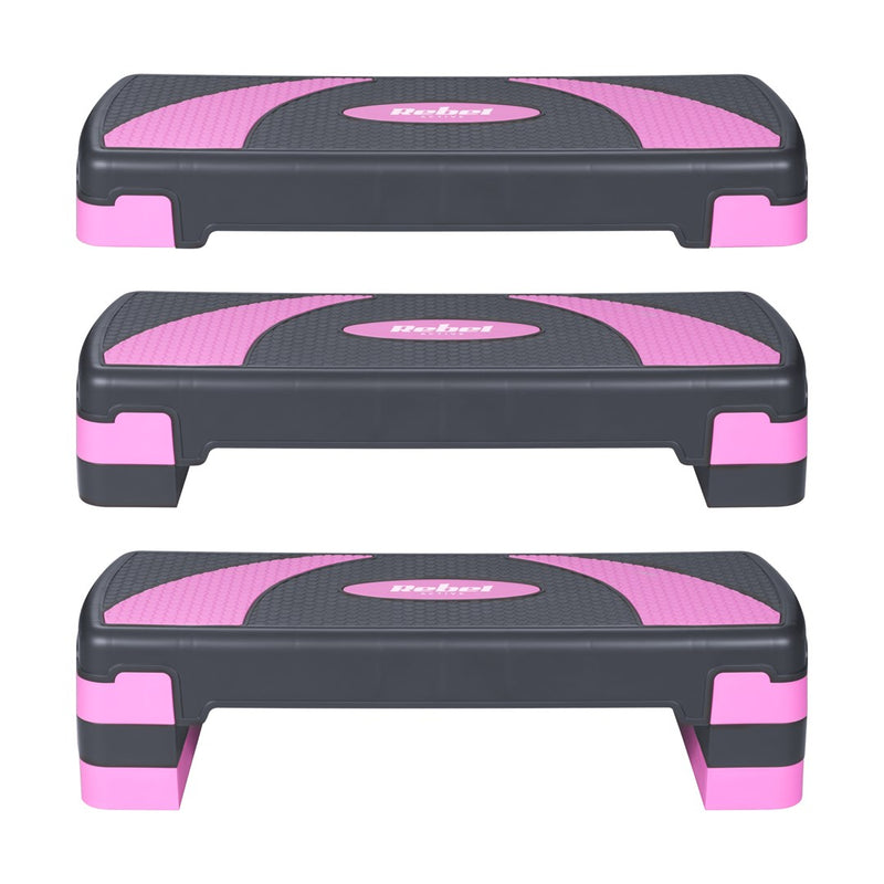REBEL ACTIVE Step for aerobics and fitness exercises, 3 levels, gray-purple