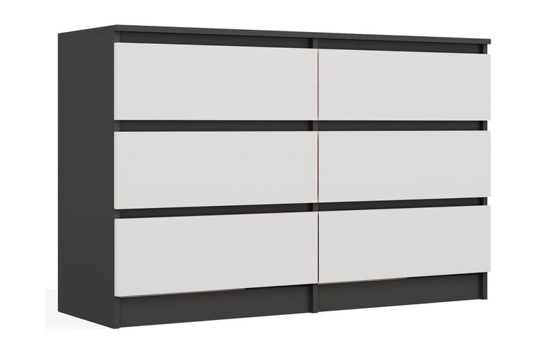 COMMODE M6 MALWA 120 CM 6 TIROIRS ANTHRACITE/BLANC