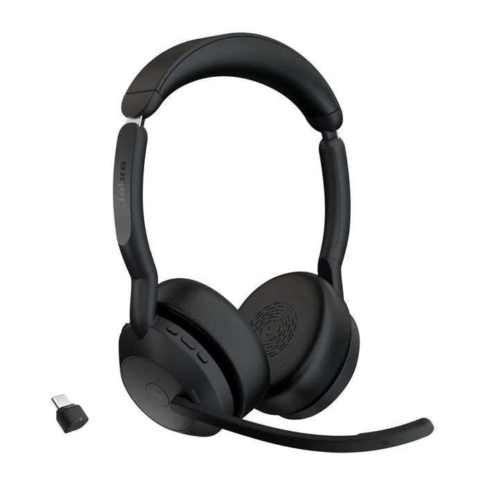 Jabra Evolve2 55 MS Stereo - Headset - on-ear - Bluetooth - wireless - active noise cancelling - USB-C - black - Zoom Certified, Cisco Webex Certified