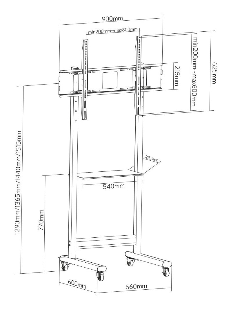 Techly ICA-TR74 TV-Halterung/-Ständer 2,29 m (90 Zoll) Schwarz