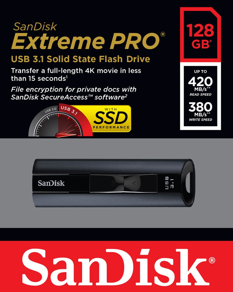 SanDisk Extreme Pro USB flash drive 128 GB USB Type-A 3.2 Gen 1 (3.1 Gen 1) Black