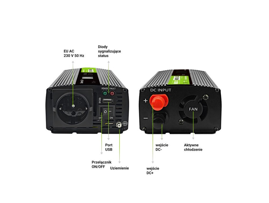 Green Cell PowerInverter LCD 12V 500W/10000W car inverter with display - pure sine wave