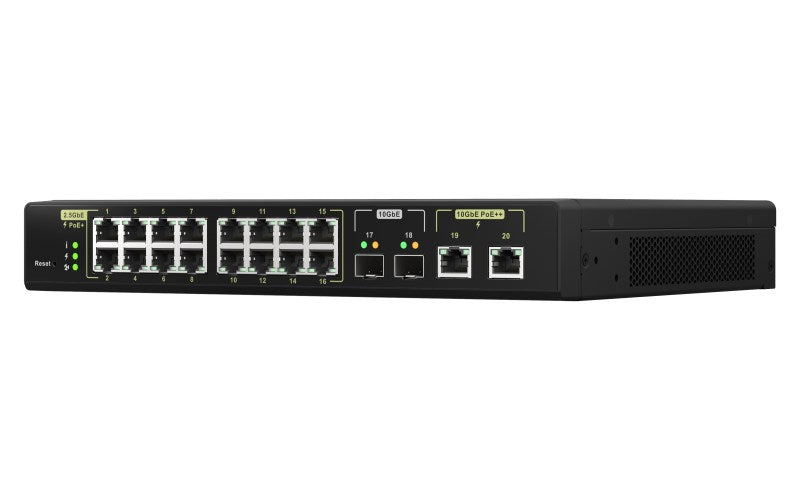 QNAP QSW-M2116P-2T2S - Switch - Managed - 16 x 100/1000/2.5G (PoE+) + 2 x 10 Gigabit SFP+ + 2 x 100/1000/2.5/5/10G (PoE++) - desktop, rack-mountable -