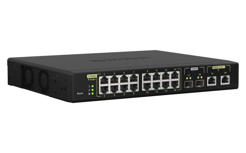 QNAP QSW-M2116P-2T2S - Switch - Managed - 16 x 100/1000/2.5G (PoE+) + 2 x 10 Gigabit SFP+ + 2 x 100/1000/2.5/5/10G (PoE++) - Desktop, rackmontierbar -