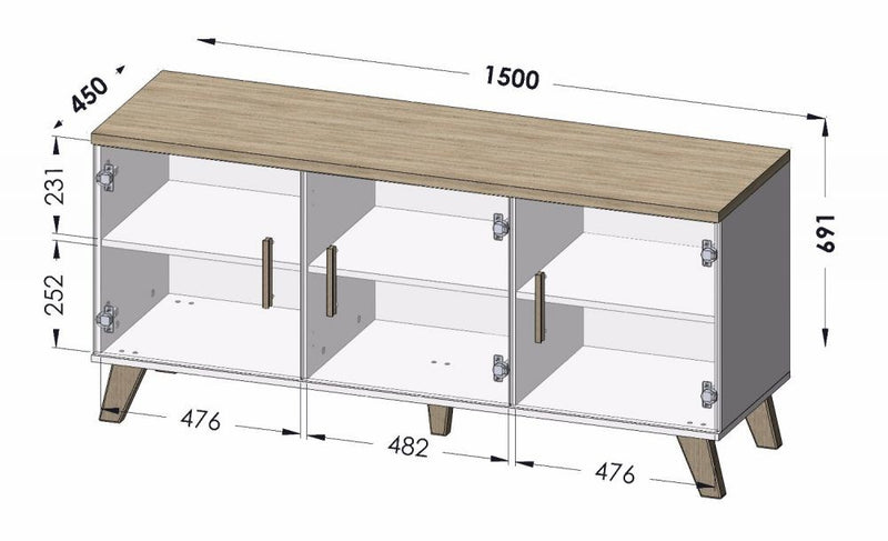 Cama Sideboard LOTTA 150 3D Wotaneiche + Mattschwarz