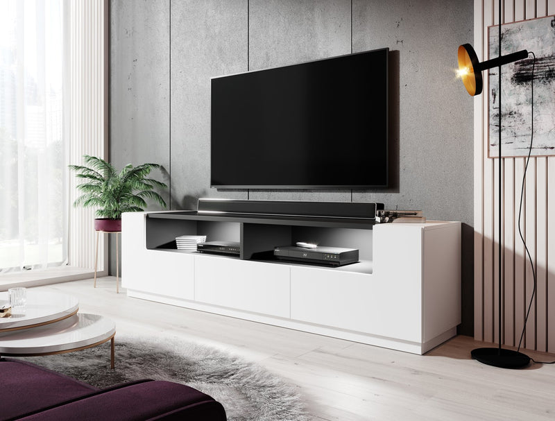 Cama TV cabinet RTV LAS VEGAS 180cm white/white gloss + black