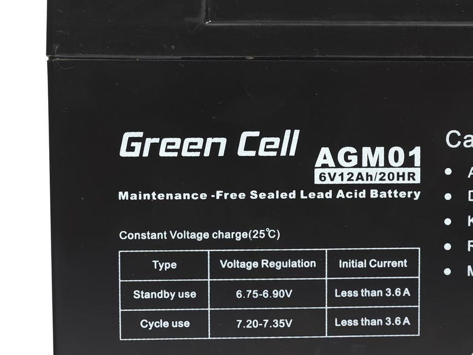 Green Cell AGM Battery 6V 12Ah 12.000 mAh Sealed Lead Acid (VRLA)