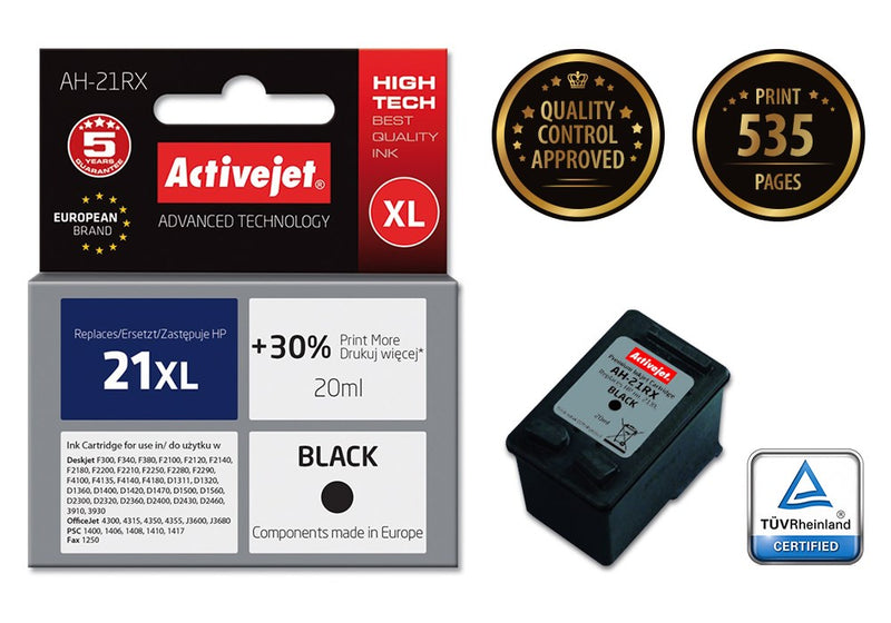 Activejet AH-21RX Tinte (ersetzt HP 21XL C9351A; Premium; 20 ml; schwarz)