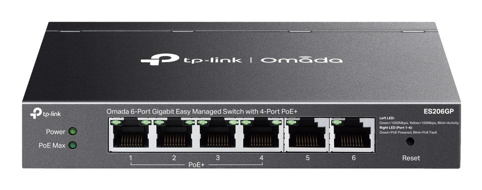 TP-Link Omada ES206GP V1 - Switch - Managed - 4 x 10/100/1000 (PoE+) + 2 x 10/100/1000 - desktop, wall-mountable - PoE+ (65 W)