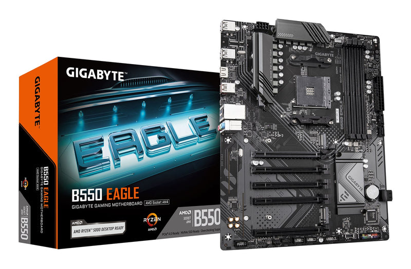GIGABYTE B550 EAGLE Motherboard - AMD Ryzen 5000 G-Series CPUs, 10+3+1 Phases VRM, up to 3200MHz DDR4, 1xPCIe 4.0 + 1xPCIe 3.0 M.2, 1GbE LAN, USB 3.2