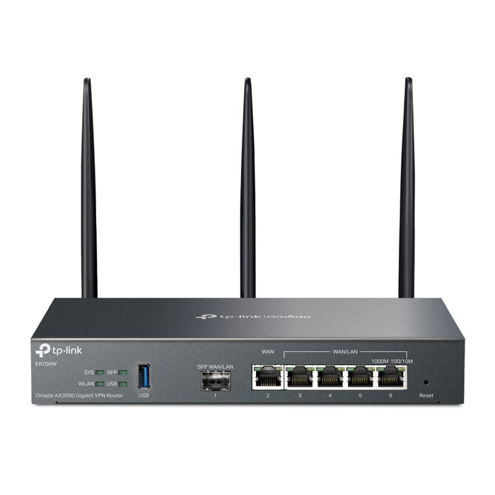 TP-Link Omada ER706W V1 - Wireless router 4-port switch - 1GbE - WAN ports: 6 - Wi-Fi 6 - Dual Band - wall-mountable