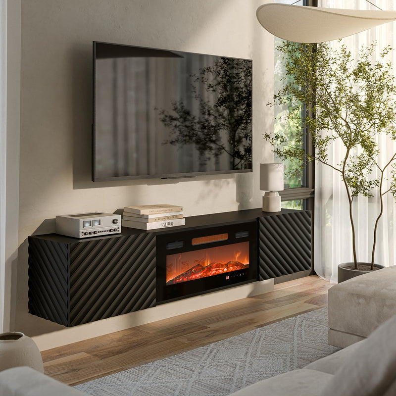 Cama RTV cabinet LARA 183x35x37 black matt + black fireplace