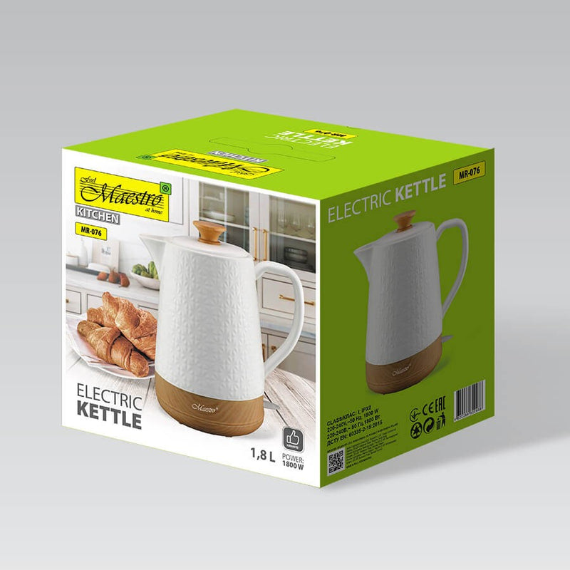 Maestro MR-076 electric kettle 1.8 L 1800 W White, Wood