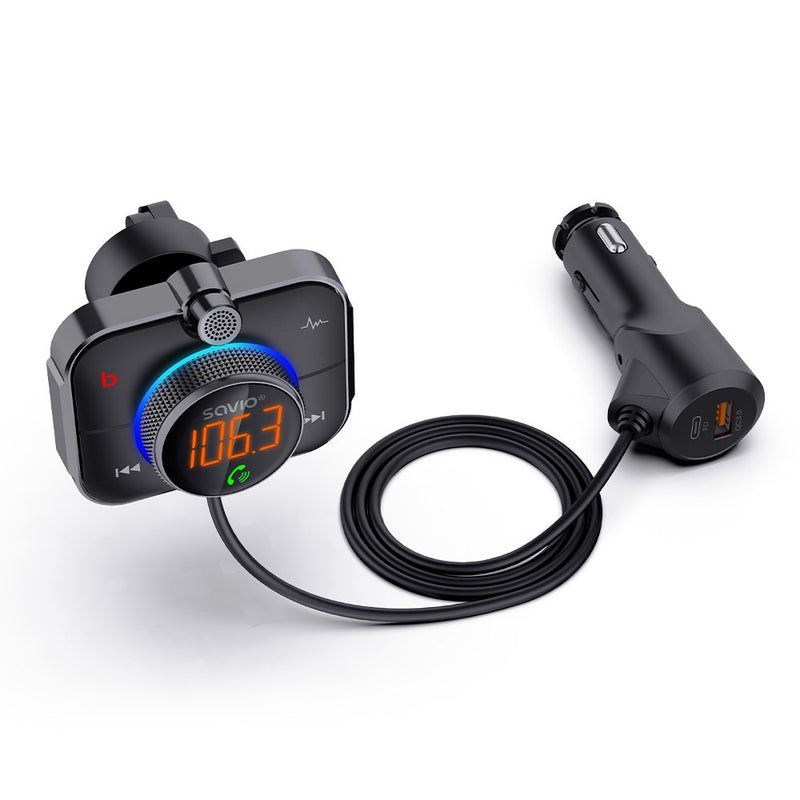 Savio TR-14 Transmiter FM z Bluetooth i ładowarką PD 87.6 - 107.9 MHz Bluetooth/USB Black