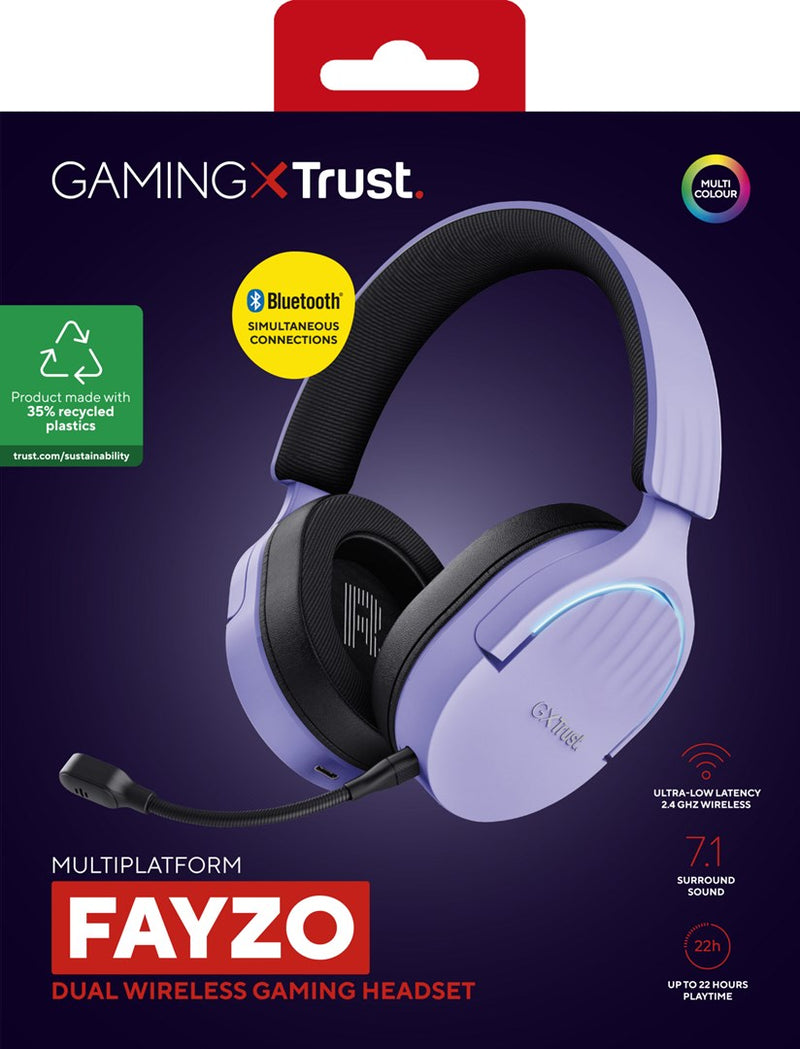 Trust GXT 491P FAYZO Headset Wired & Wireless Head-band Gaming USB Type-A Bluetooth Black, Purple