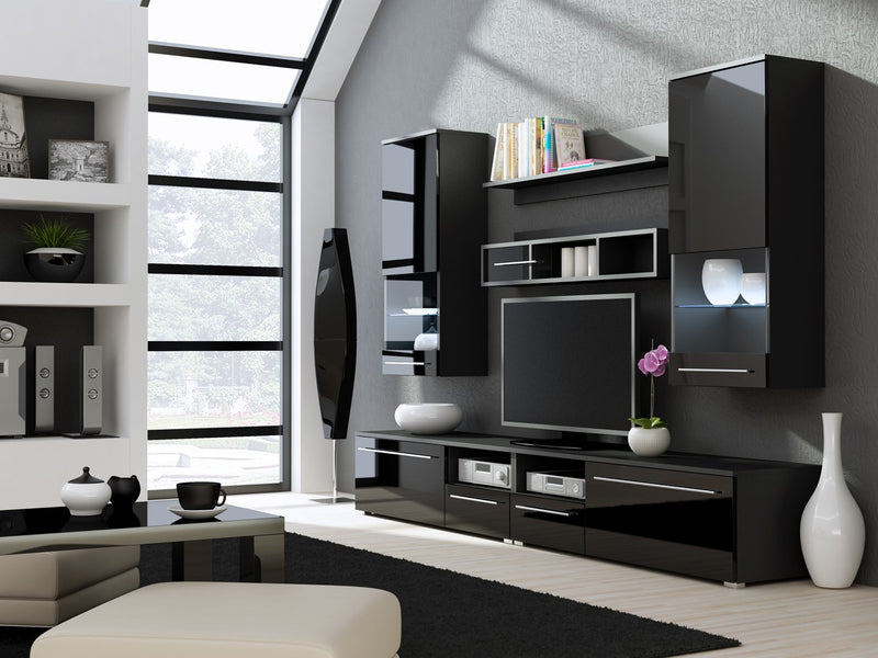 Cama Wall unit LUNA 260/44/190 black/black gloss