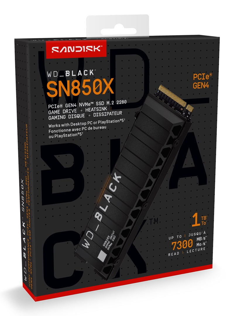 WD_BLACK SN850X WDS100T2XHE - SSD - encrypted - 1 TB - internal - M.2 2280 - PCIe 4.0 x4 (NVMe) - TCG Opal Encryption 2.01 - integrated heatsink