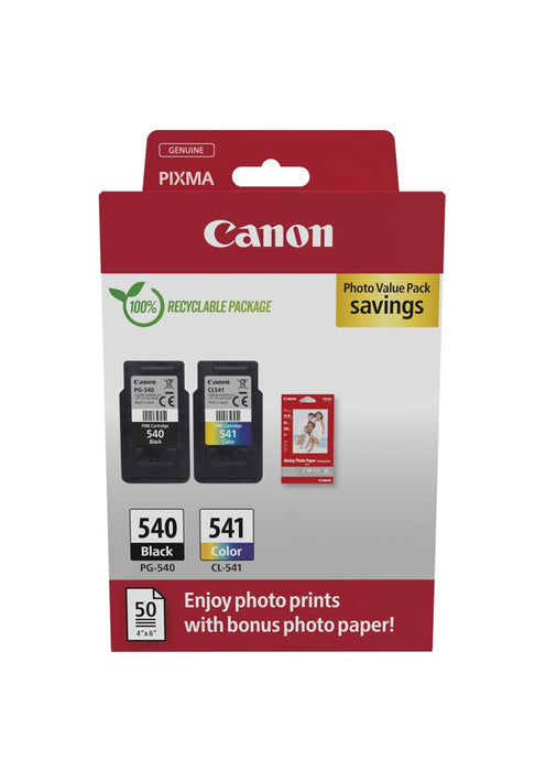 Canon PG-540/CL-541 Photo Paper Value Pack - 2-pack - black, colour (cyan, magenta, yellow) - original - hanging box - ink cartridge / paper kit - for