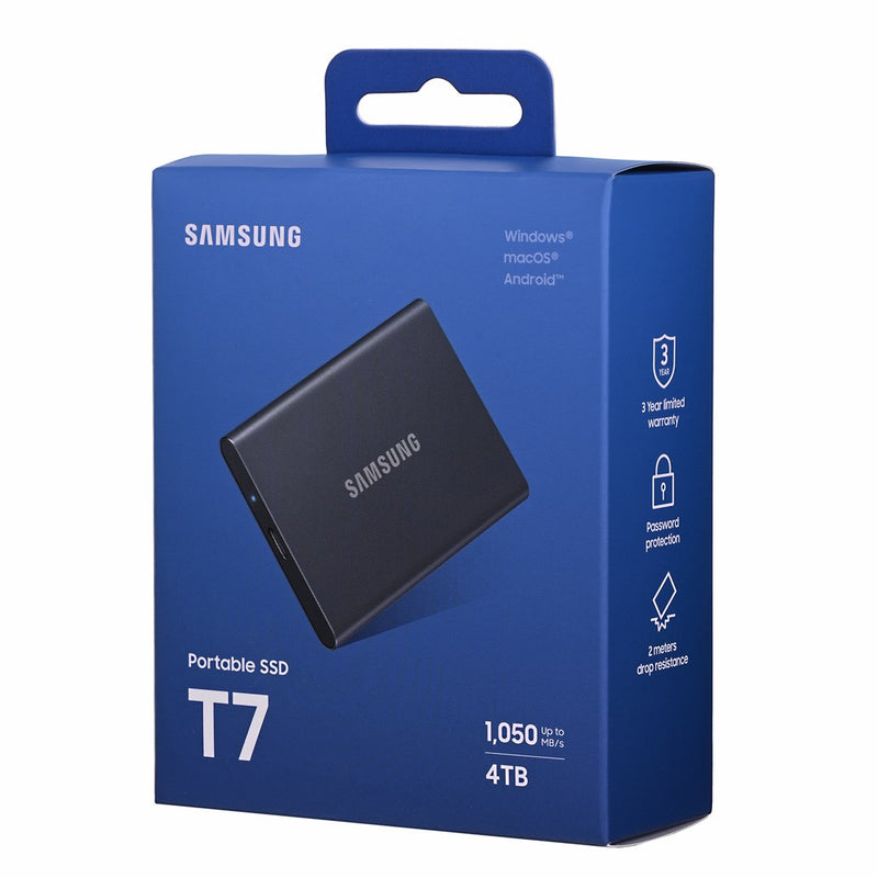 Samsung T7 MU-PC4T0T - SSD - encrypted - 4 TB - external (portable) - USB 3.2 Gen 2 (USB-C connector) - 256-bit AES - grey