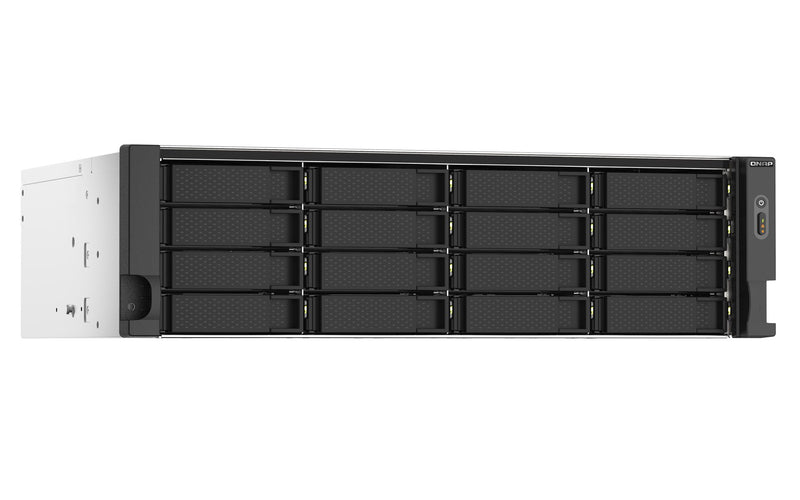 16-bay rackmount NAS AMD Ryzen V1000 series V1500B 4C/8T 2.2GHz 16GB DDR4 RAM (2 x UDIMM slots max. 32GB) 2 x 2.5GbE LAN optional 10GbE & M.2 NVMe/SAT