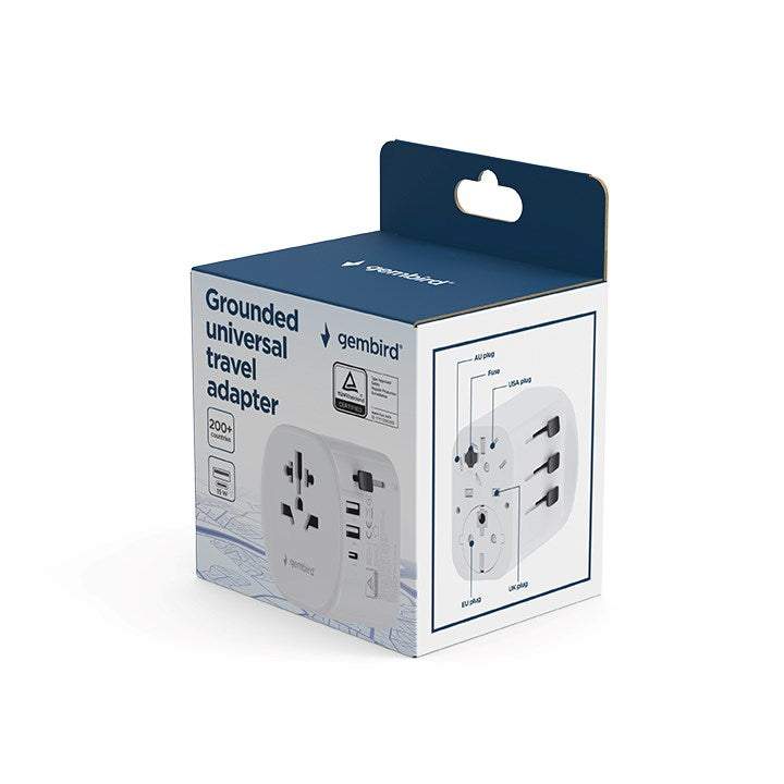 Gembird TPA-EU2A1C15-01-W Grounded universal travel power adapter, 15 W, white