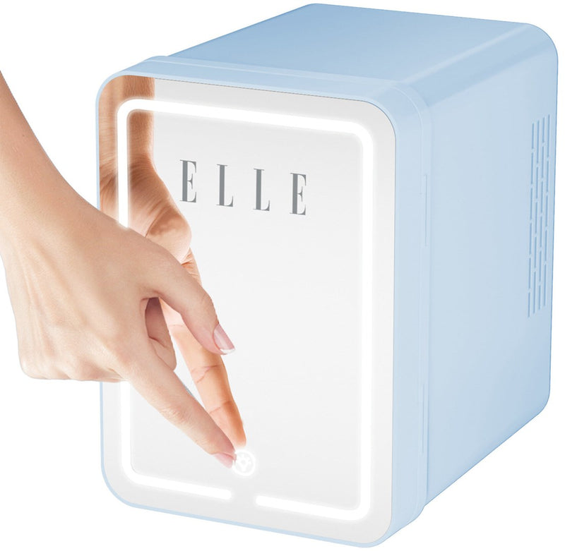ELLE 4L mini fridge with LED make-up mirror, blue