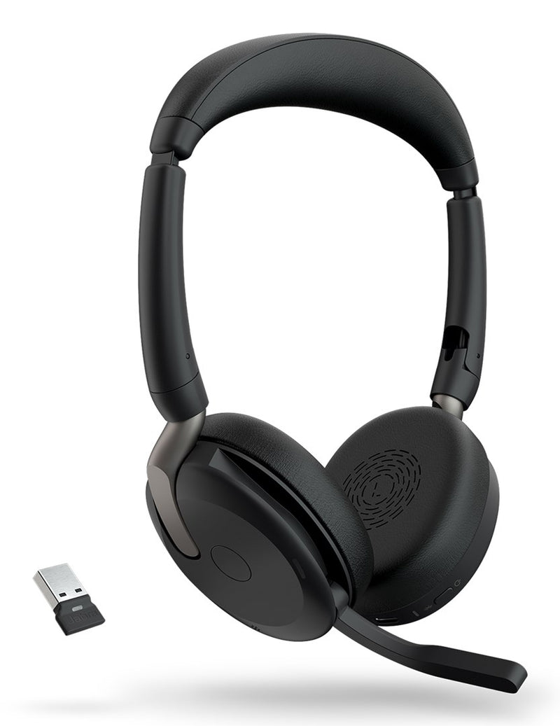 Jabra Evolve2 65 Flex UC Stereo - Headset - on-ear - Bluetooth - wireless - active noise cancelling - USB-A - black - Optimised for UC