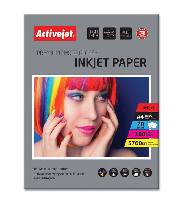 Activejet AP4-180G20 photo paper for ink printers; A4; 20 pcs