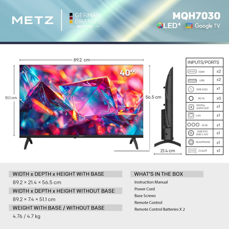Metz MQH7030Z 101.6 cm (40") Full HD Smart TV Black