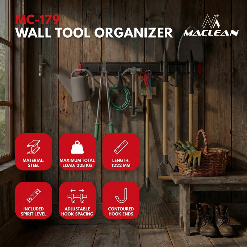 Maclean Wall-Mounted Tool Organizer, steel, max. load 228 kg, width 1222 mm, MC-179
