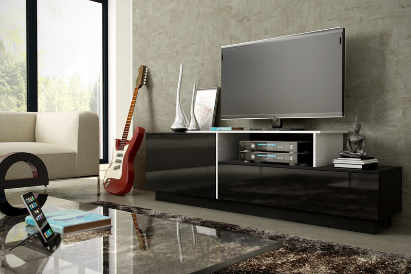 Cama TV cabinet SIGMA 3 180 black/black gloss + biały