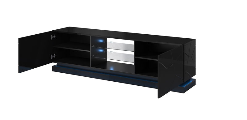 Meuble TV Cama QIU 200 MDF noir brillant/noir brillant