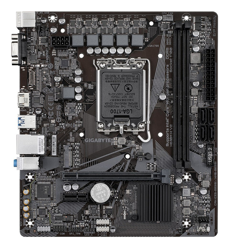 GIGABYTE H610M H V2 DDR4 Motherboard - Supports Intel Core 14th CPUs, 6+1+1 Hybrid Digital VRM, up to 3200MHz DDR4 (OC), 1xPCIe 3.0 M.2, GbE LAN, USB