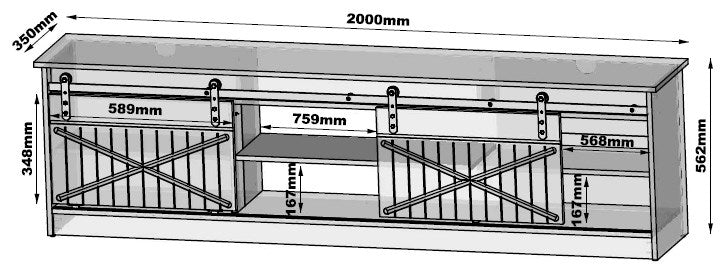 Meuble RTV GRANERO 200x56.7x35 noir/noir brillant