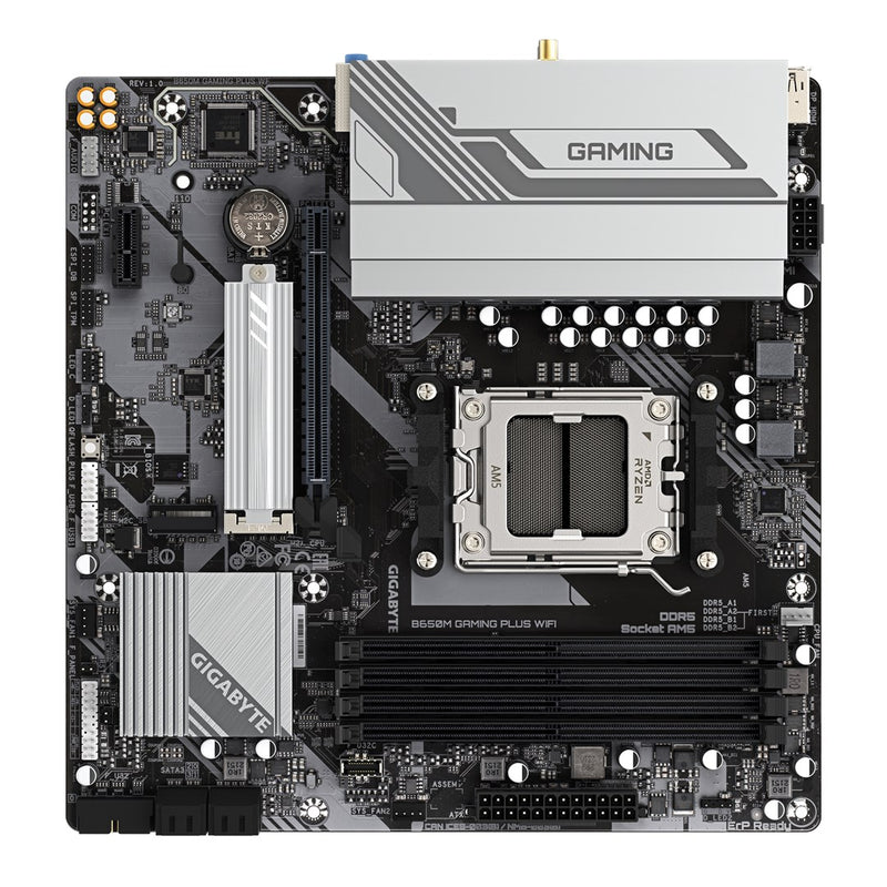 GIGABYTE B650M GAMING PLUS WIFI Motherboard - AMD Ryzen 9000 CPUs, 5+2+2 Phases VRM, up to 8000MHz DDR5, 2xPCIe 4.0 M.2, 2.5GbE LAN, WIFI 6E, USB 3.2