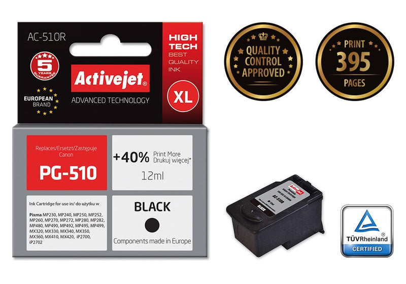 Activejet AC-510R Tintenpatrone (Ersatz für Canon PG-510; Premium; 12 ml; schwarz)