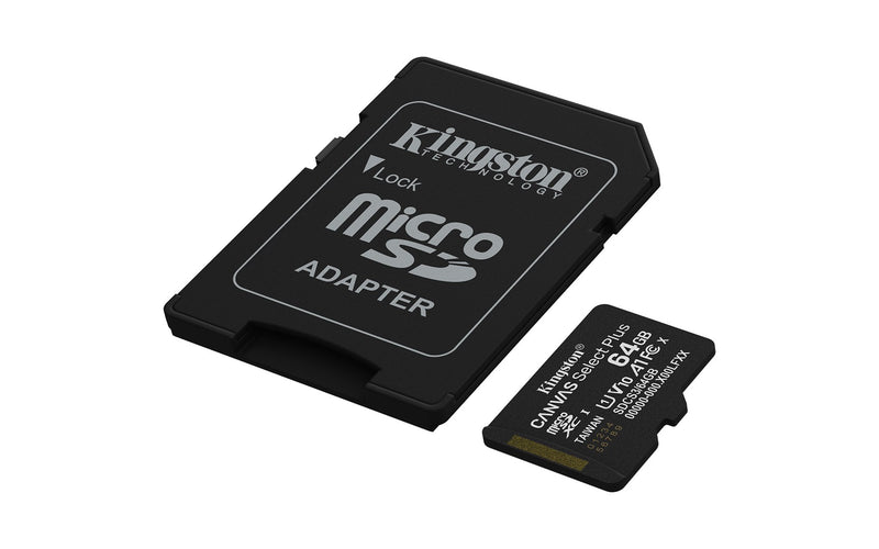 Kingston Technology 64GB microSDXC Canvas Select Plus Gen3 100MB/s A1 Card + Adapter