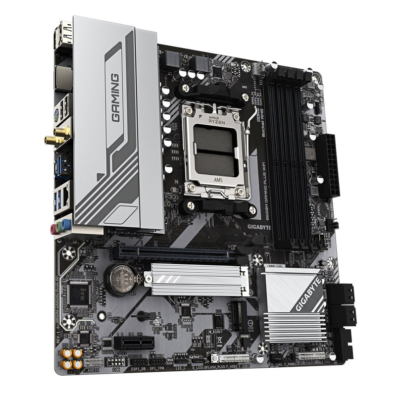 GIGABYTE B650M GAMING PLUS WIFI Motherboard - AMD Ryzen 9000 CPUs, 5+2+2 Phases VRM, up to 8000MHz DDR5, 2xPCIe 4.0 M.2, 2.5GbE LAN, WIFI 6E, USB 3.2