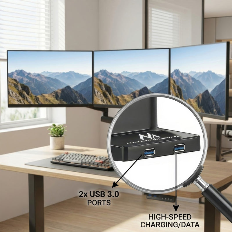 Maclean MC-811 Monitor Bracket Desk Mount Holder For 3 LCD LED Monitors USB 17'' - 27" 3 x 7kg VESA