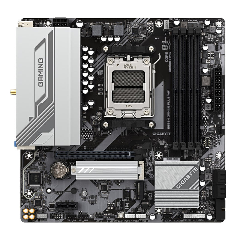 GIGABYTE B650M GAMING PLUS WIFI Motherboard - AMD Ryzen 9000 CPUs, 5+2+2 Phases VRM, up to 8000MHz DDR5, 2xPCIe 4.0 M.2, 2.5GbE LAN, WIFI 6E, USB 3.2