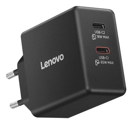 Lenovo Dual USB-C 65W GaN Charger Universal Black AC Indoor