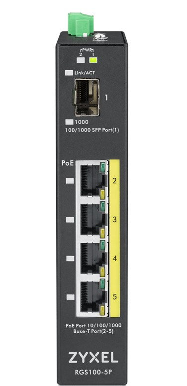 Zyxel RGS100-5P Unmanaged L2 Gigabit Ethernet (10/100/1000) Power over Ethernet (PoE) Black