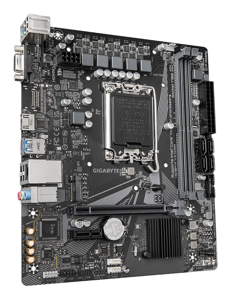 GIGABYTE H610M H V3 DDR4 Motherboard - Supports Intel Core 14th CPUs, 4+1+1 Hybrid Phases Digital VRM, up to 3200MHz DDR4, 1xPCIe 3.0 M.2, GbE LAN, US